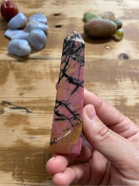 Pink Rhodonite Crystal  Stone Tower with Black Veining